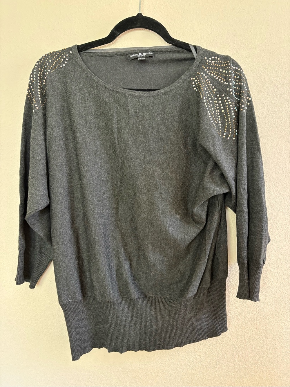 Cable & Gauge Charcoal Gray Sweater with Shoulder Stud Detailing